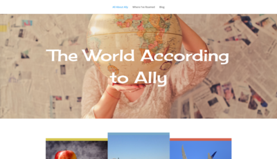 Screenshot of the home page of The World According to Ally: Travel Blog website